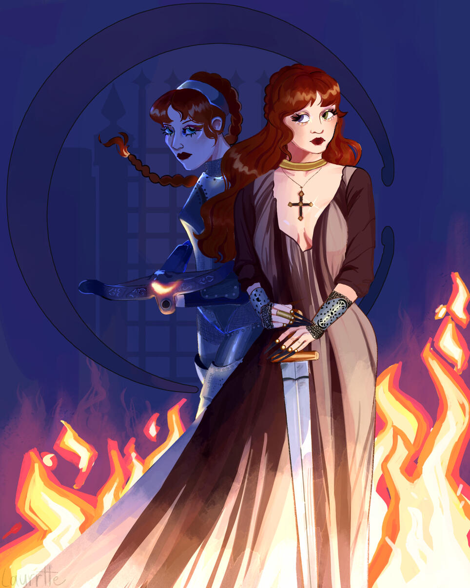 two characters full body + simple background